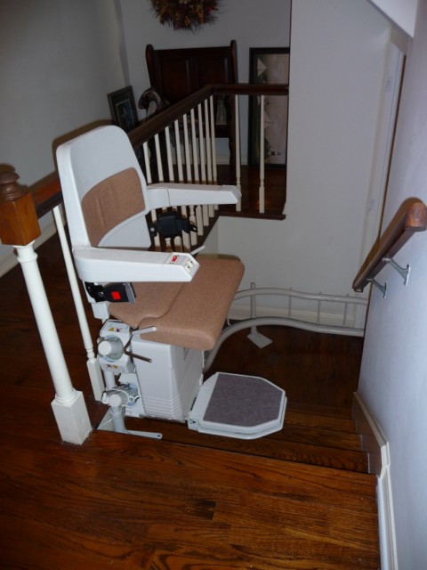 The footrest gets level or above the top step if you wish. The Stannah 260 stairlift is a true custom curving lift not just a kit of parts cobbled together.